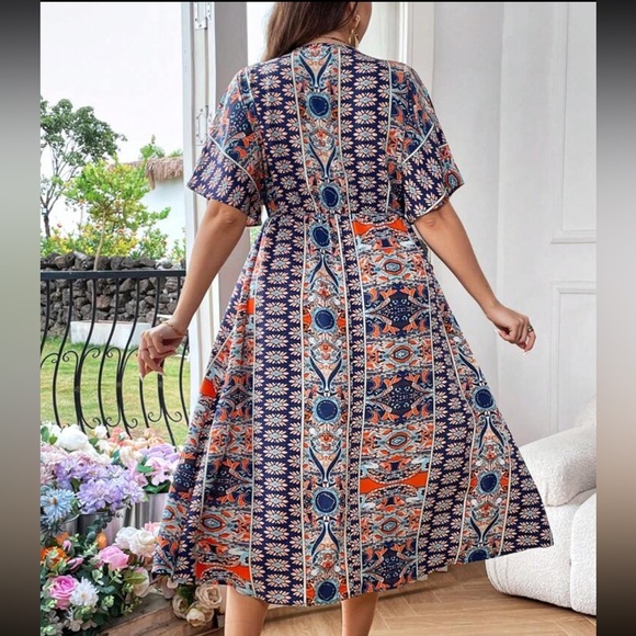 Plus Size Boho Floral Cottagecore Kimono Sleeve Maxi Dress - Picture 6 of 6